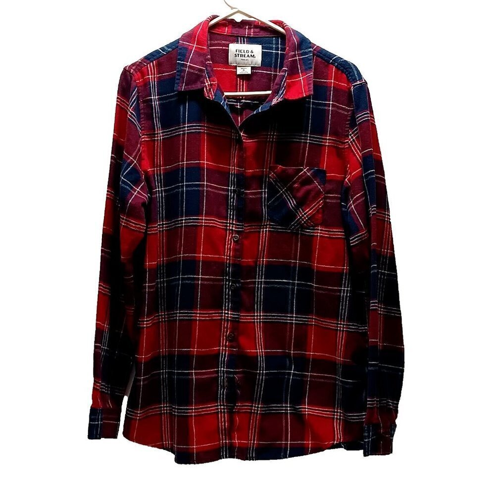 Field and Stream Flannel Shirt Womens XL Red Plaid Check Button Up Casual